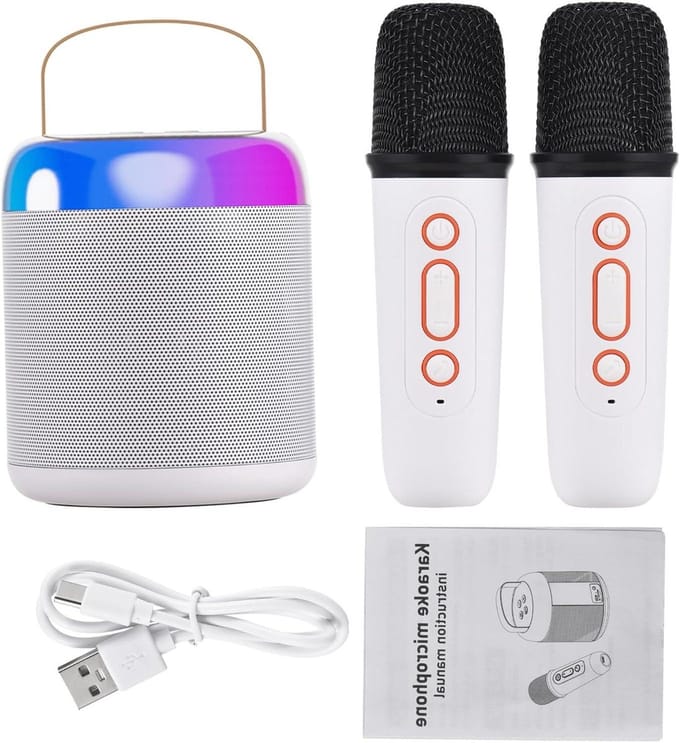 Karaoke set - Zing set - Feestjes thuis - Met RGB lichten - 15 x 15 x 10 cm - Wit