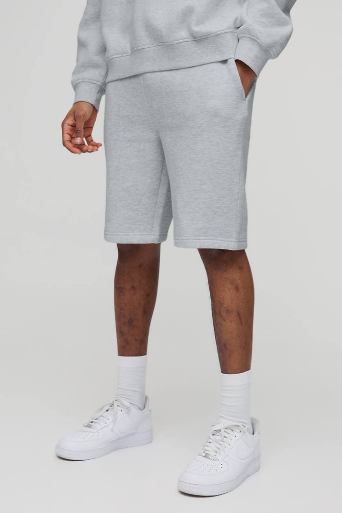 Langslanke pasvorm mid-lengte basic shorts | Grey Marl | Size Medium