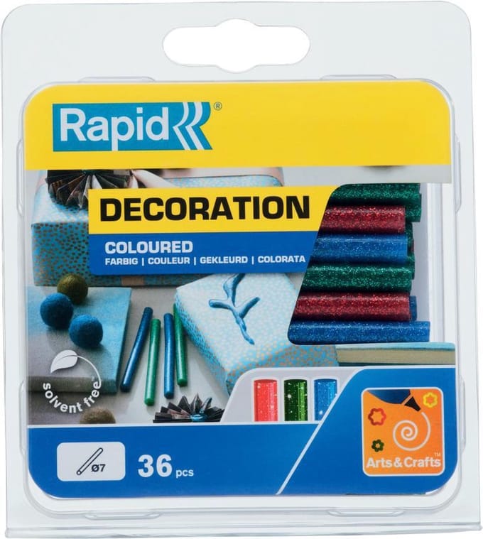 Rapid 5001424 Lijmpatronen - Rood/Groen/Blauw Glitter - 7x90mm (36st)