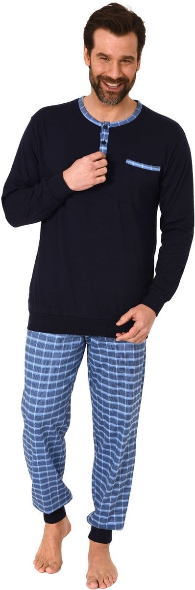 Herenpyjama met manchetten en geruite jersey broek - ook in oversize