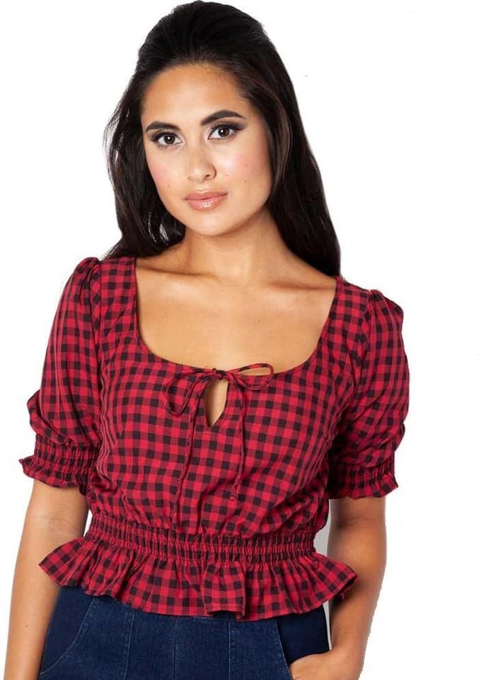 Voodoo Vixen - Sadie Top - gingham - M - Rood/Zwart