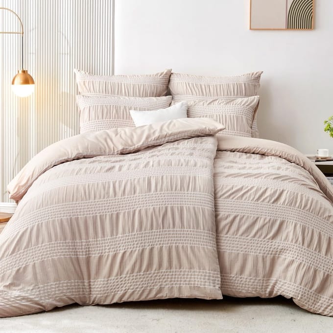 Dailygoods - Beddengoed 135 x 200 cm - 4-Delig Kaki Wit Gestreept