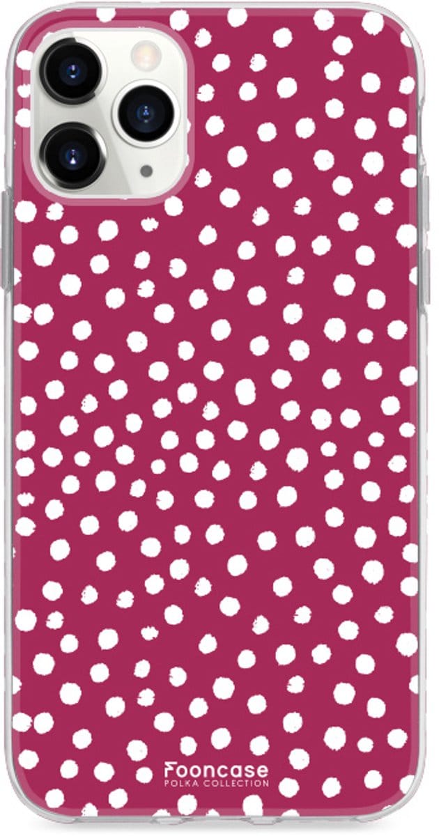 Fooncase Hoesje Geschikt voor iPhone 11 Pro Max - Shockproof Case - Back Cover / Soft Case - POLKA / Stipjes / Stippen / Bordeaux Rood