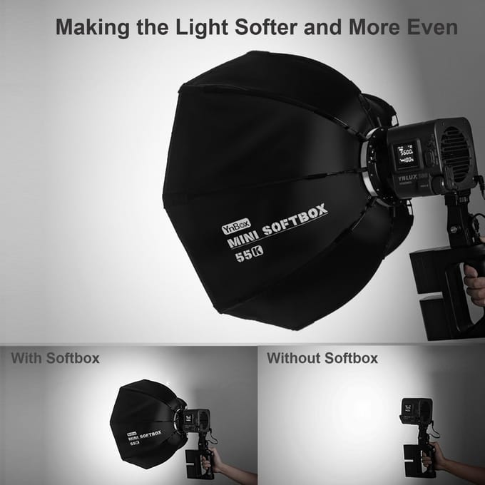 YnBox 55K 55cm/22in Octagon Fotografie Softbox met Bowens Mount Verwijderbare Diffuser Draagtas zwart