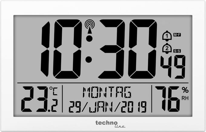 Technoline WS8016 Moderne Digitale Radioklok, met temperatuurweergave, kunststof, wit, 225 x 143 x 24 mm
