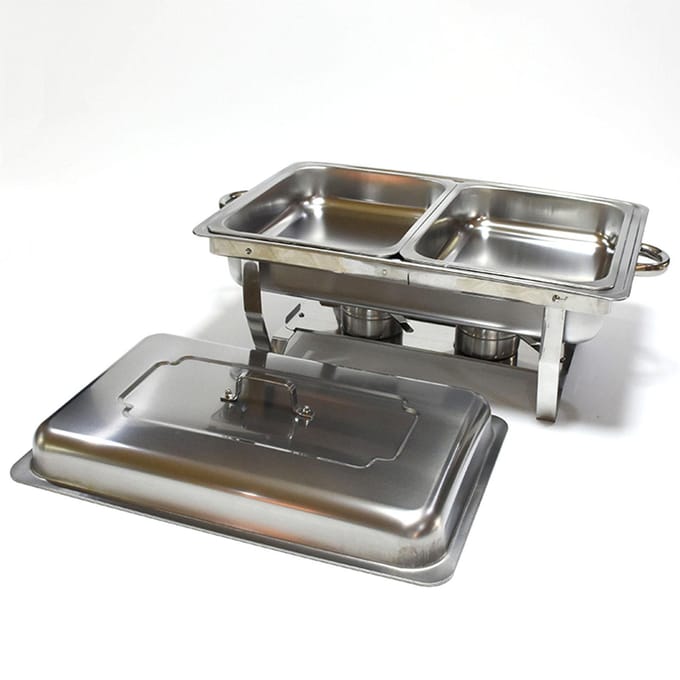 Buffet Warmer Server 2 Bak Chafing Dish Buffet Set Roestvrij Staal Voedselwarmer voor Hotel gray