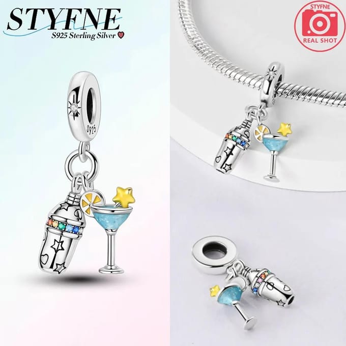 Echte Charm Koper Bartender Vodka Cocktail Kralen Passend op Charm Plata Armband Voor Vrouwen Sieraden Knutselen Mooi Cadeau white