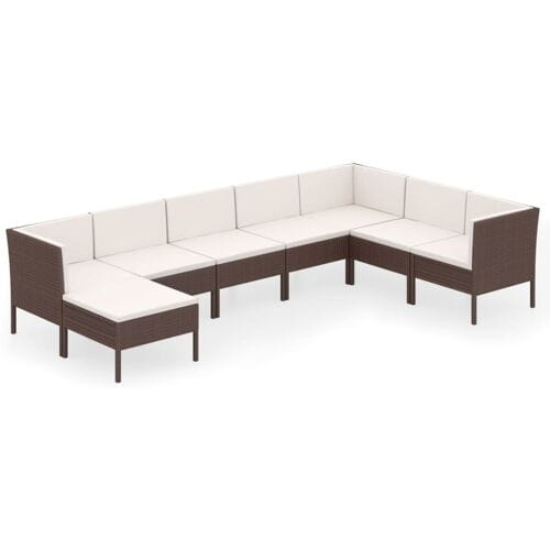 vidaXL - 8-delige - Loungeset - met - kussens - poly - rattan - bruin