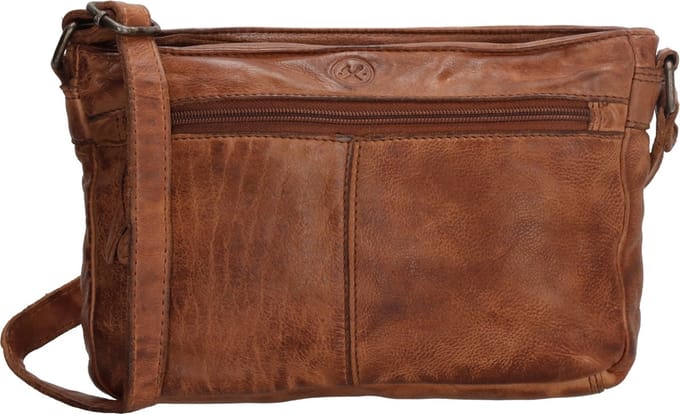 Hide & Stitches Paint Rock Crossbody Schoudertas - 100% Leder - Leren Dames Tas - Cognac