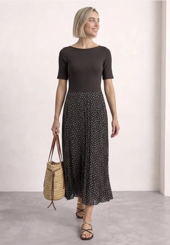 Midi-jurk met geplooide rok en print