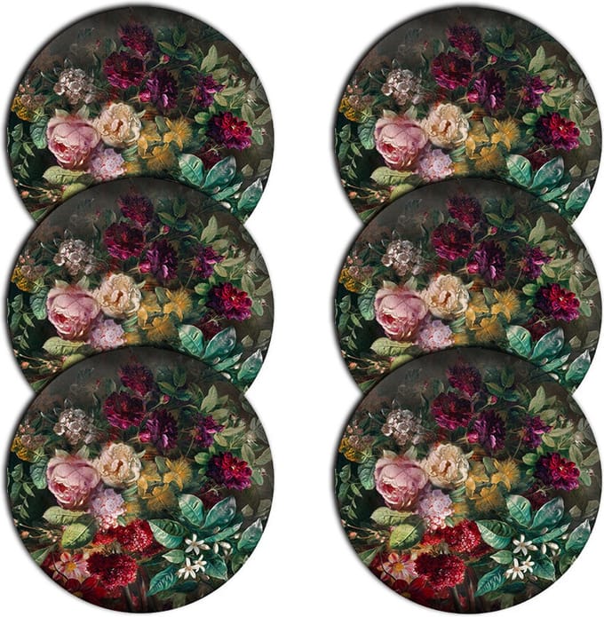 Bertoni - Placemats - tafelmatten set van 6 stuks - rond - 33 cm, Bloemn