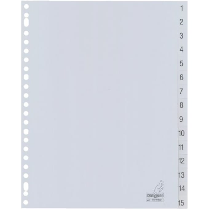 Kangaro tabbladen - A4 - PP 120 micron - grijs - 23-gaats - 15-delig cijfers
