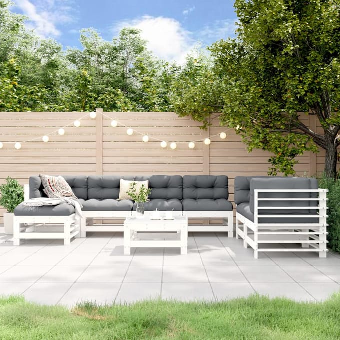 vidaXL - 8-delige - Loungeset - massief - grenenhout - wit
