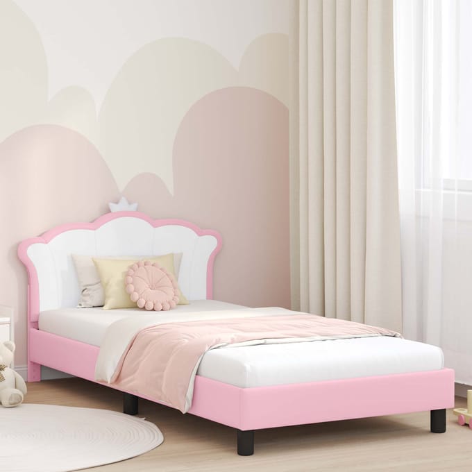vidaXL - Kinderen - bedframe - met - hoofdboard - Roze - 80 - x - 200 - cm - PU
