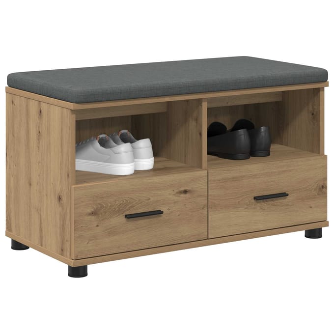 vidaXL - Hallenbank - Artisan - Eik - 80 - x - 38 - x - 46 - cm - Geengineerd - Hout - en - Stof