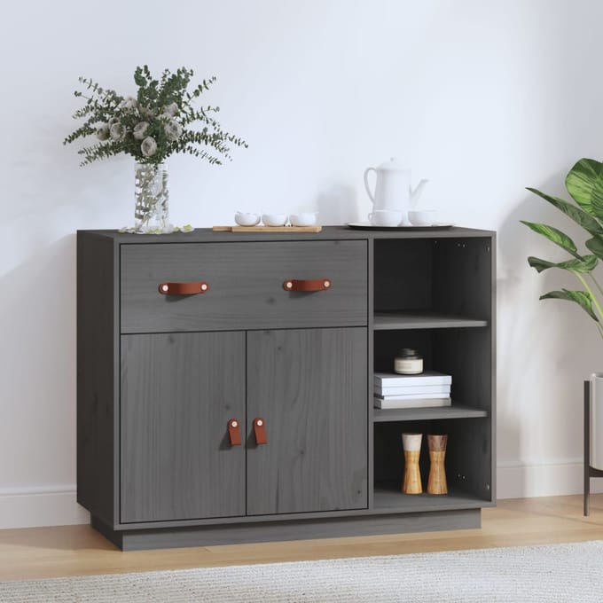 vidaXL - Dressoir - 98,5x40x75 - cm - massief - grenenhout - grijs