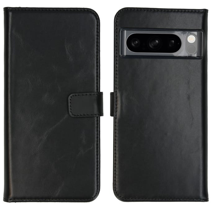 Selencia Hoesje - Geschikt voor Google Pixel 8 Pro - Echt Lederen Bookcase - Zwart