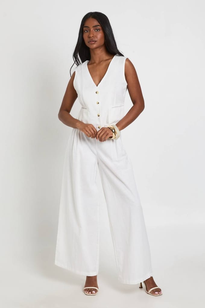 boohoo Dames Gilet Op Maat Met Linnen Look | Natural | Maat: 40