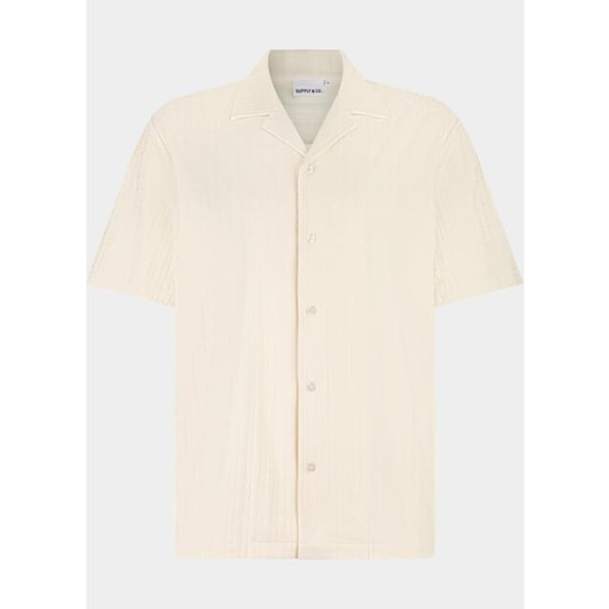 Supply & Co Short Sleeve Overhemd Stretch Off White - Maat M - Heren - Overhemden Casual