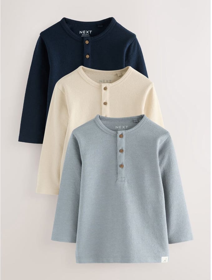 Next - Jongens - Set van 3 Henley T-shirts met lange mouwen - Blauw
