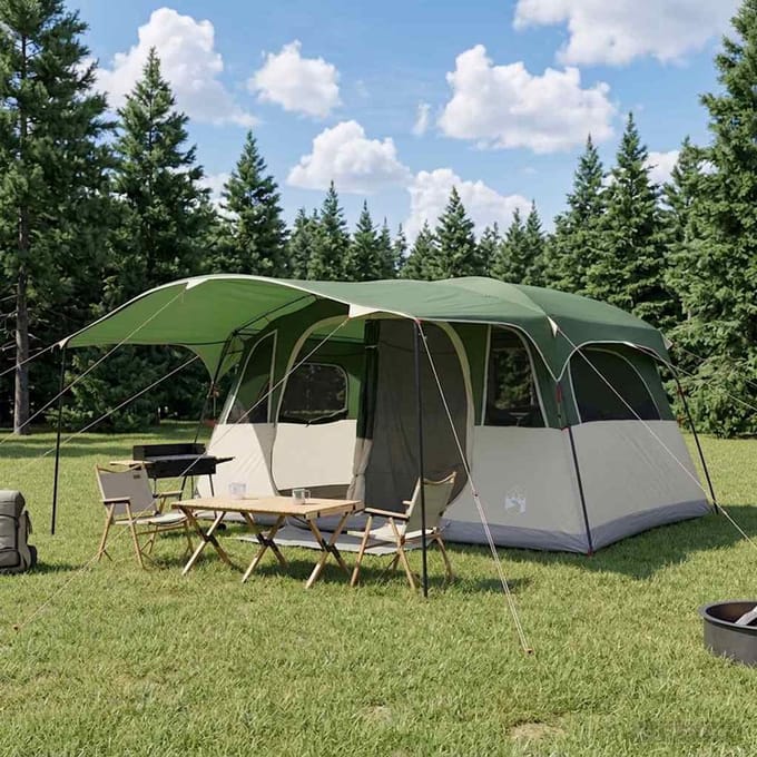 vidaXL - Tunneltent - 10-persoons - Groen - Polyester - en - Staal
