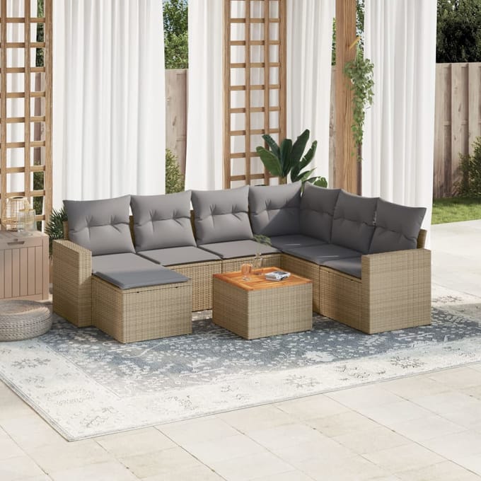 vidaXL - 8-delige - Loungeset - met - kussens - poly - rattan - beige