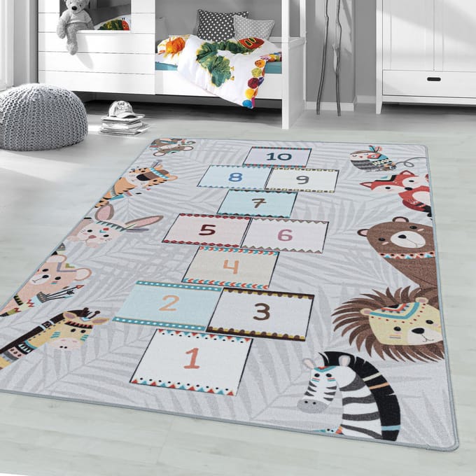 Speelkleed - Pleun Dieren Hinkelbaan Grijs 140x200cm
