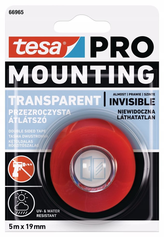 Tesa PRO - Transparante Montagetape - 5m x 19mm - UV-bestendig
