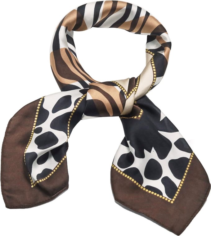 Emilie collection - sjaal - satijn - bruin - dierenprint - vierkant 70 X 70 CM