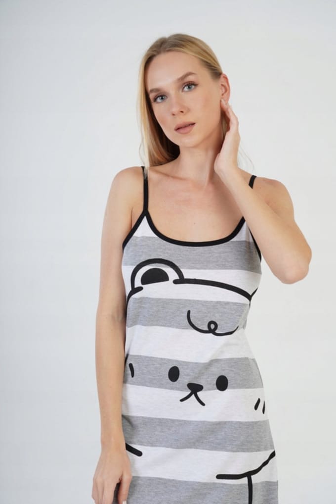 Vienetta nachthemd met spagetti bandjes en print - grijs- korting - sale L