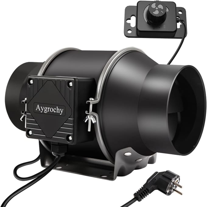 Aygrochy pijpventilator 150mm, regelbare afzuigventilator 683m³/h, in-line pijpventilator voor verwarming, koeling, booster, kweektenten