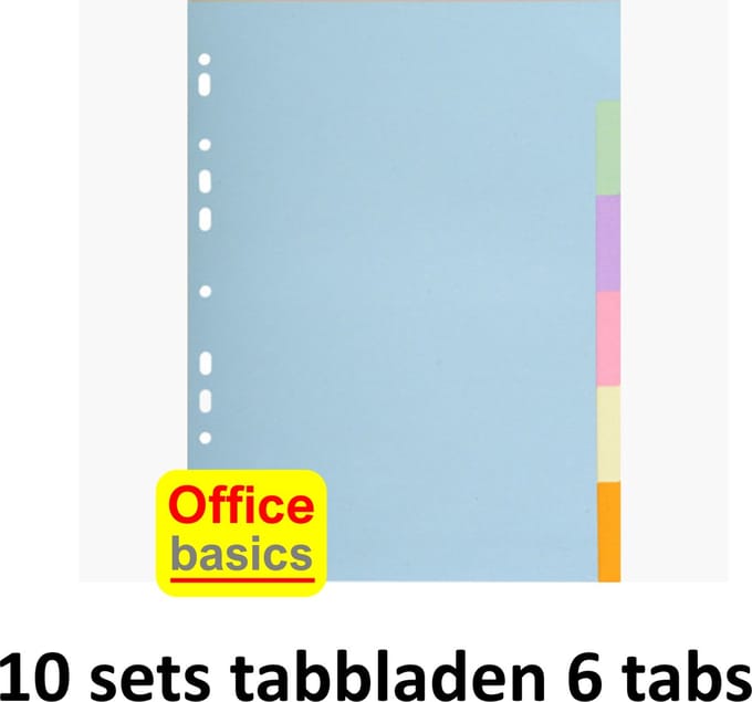 10 x Office Basics Tabbladen - 6 tabs - karton - beschrijfbaar