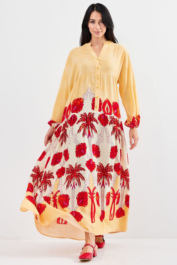 Geprinte V-hals Maxi-jurk