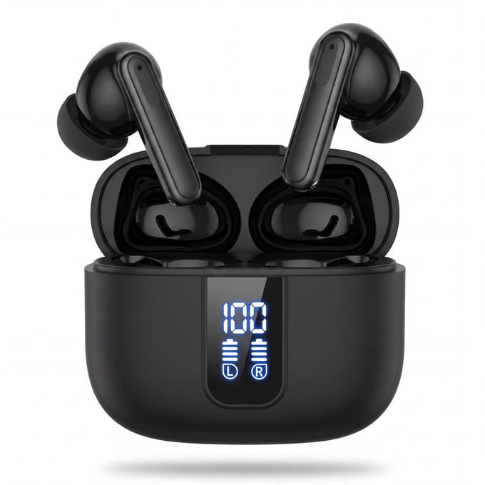 KIMO DIRECT Wave Pro Draadloze Oordopjes - Active Noise Cancelling - Bluetooth Oordopjes - LED Display - Bluetooth 5.3 - Zwart