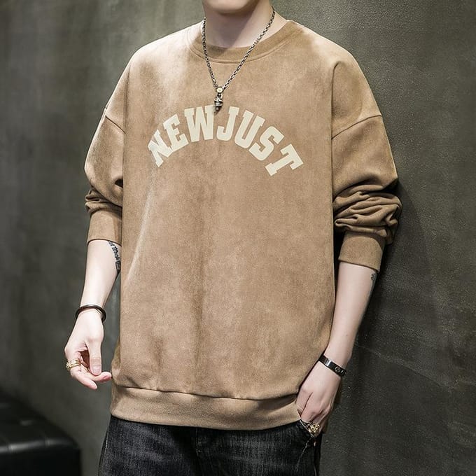 Lente Sweatshirt Heren Trendy Koreaans Suède Los T-shirt Lente en Herfst Onderhemd met Top Trendy Kleding 3XL white