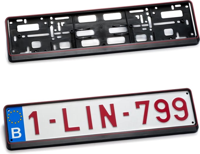 Nummerplaathouder ZWART RODE RAND PP voor nummerplaat 520x110mm BELGIË‎‎