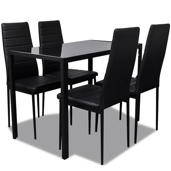 Eetkamer Set Tafel en Stoelen 5 Delen Kunstleer Zwart