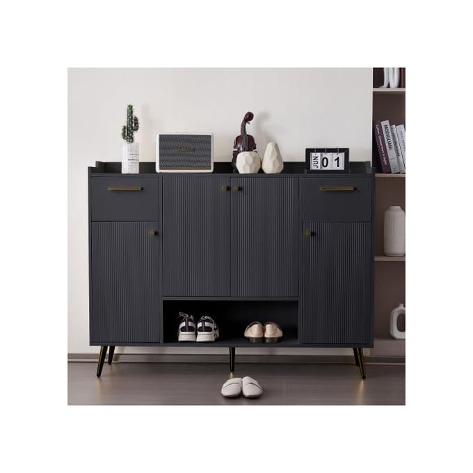 Schoenkast - MUVOE - Zwart - 2 lades - 4 deuren - Modern design