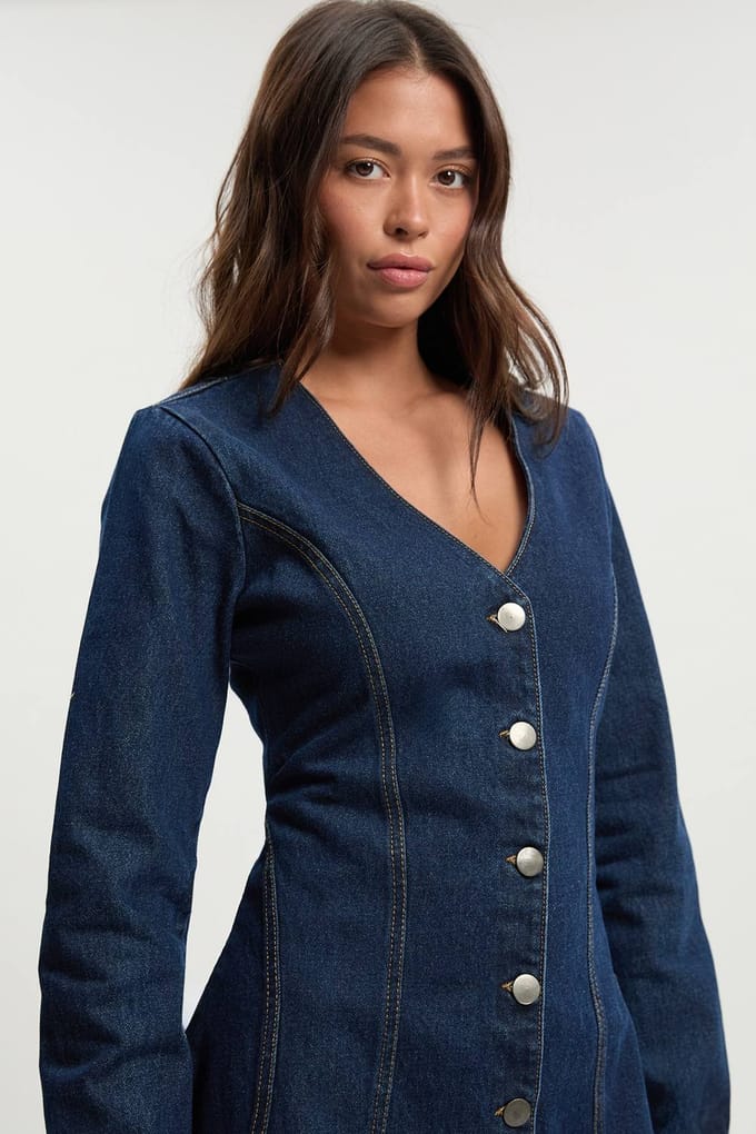 boohoo Dames Flare lange mouwen mini-jurk | Indigo | Maat: 40