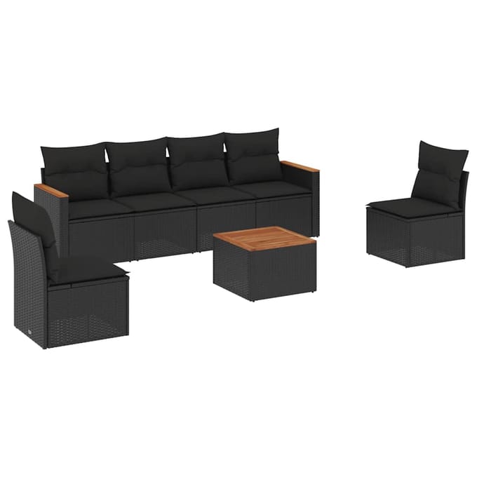 vidaXL - 7-delige - Loungeset - met - kussens - poly - rattan - zwart