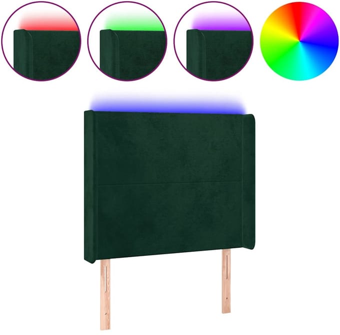 vidaXL - Hoofdbord - LED - 103x16x118/128 - cm - fluweel - donkergroen