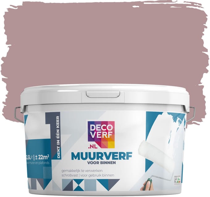 Decoverf muurverf mat vorstelijk roze, 2.5L