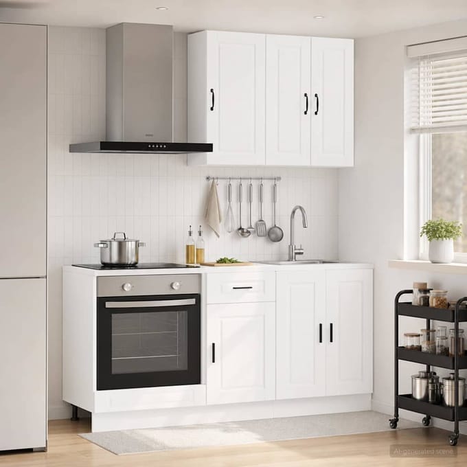 vidaXL - Keukenblok - PORTO - 5 - st - Wit - Bewerkt - hout