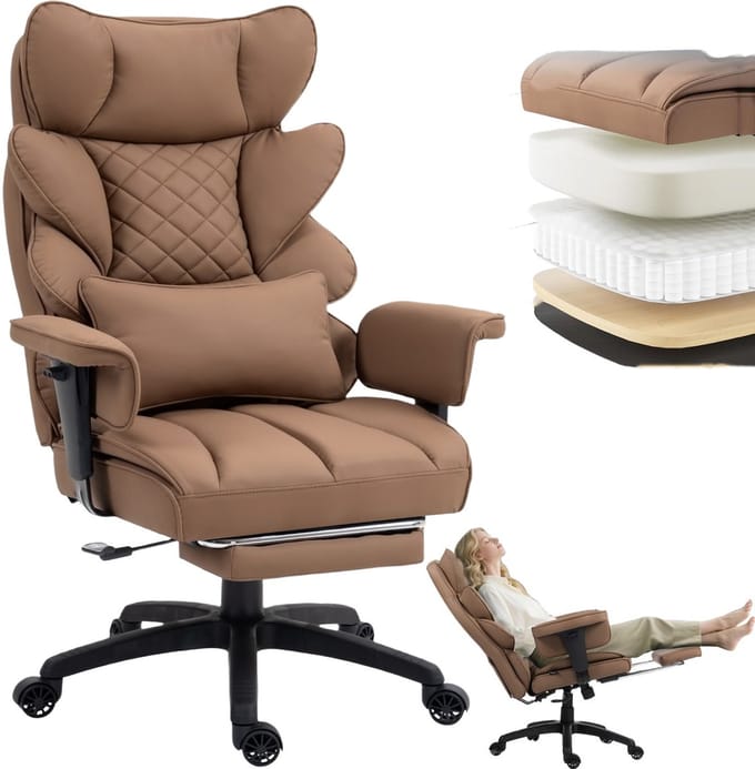Dowinx Gamingstoel - Pocketvering - Lendenkussen - Voetsteun - PU bruin