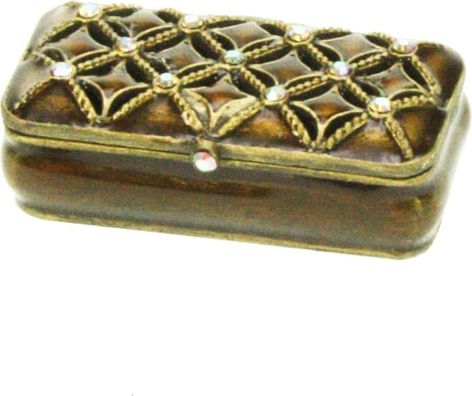 Doosje opengewerkt strass/ bruin 4,5x4,5cm