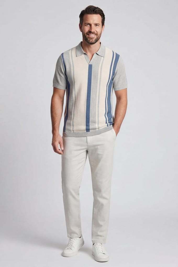 Baileys Polo Allover Structure Knit Vertical Stripe Riviera Blue / male