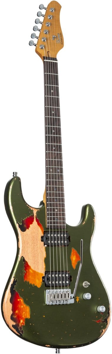 Fame Custom ST RW Worn Olive over Sunburst - ST-Style elektrische gitaar