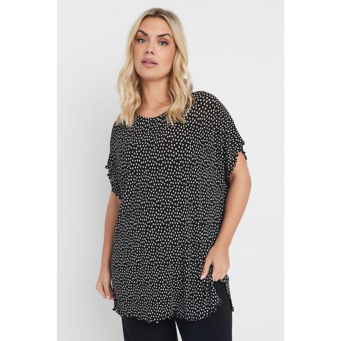 Yours Plissé Tshirt Met Stippenprint In Zwart/Wit Size 44
