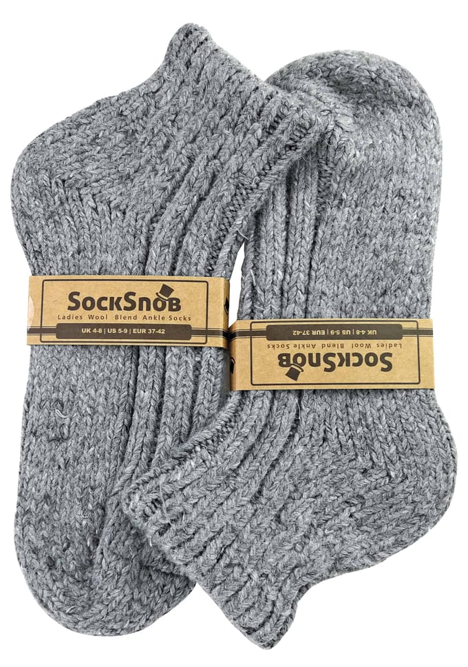 Dames DikkeKnit Wool Blend Enkellaars Sokken - Grijs