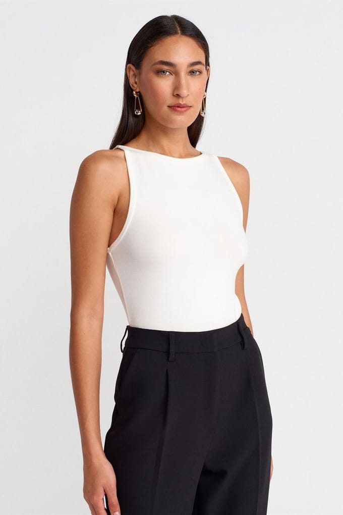 Geribbelde Halternek Slim-Fit Blouse